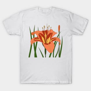 Orange lily with green leaves T-Shirt